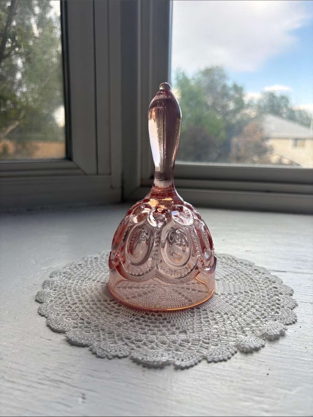 Pink Pressed Glass Decorative Bell - Home Art